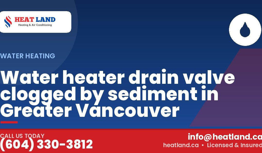 Water heater drain valve clogged by sediment in Greater Vancouver — HeatLand Heating & Cooling, licensed HVAC in Greater Vancouver. Call (604) 330-3812.