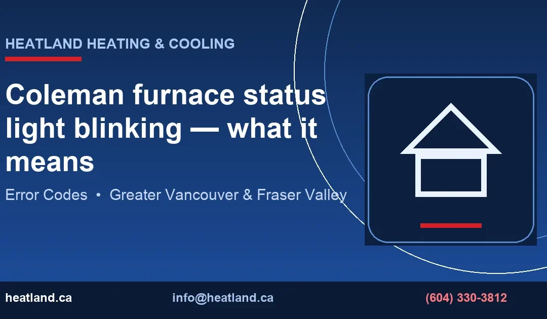 Coleman furnace status light blinking — what it means — HeatLand Heating & Cooling licensed HVAC technicians, Metro Vancouver & Fraser Valley