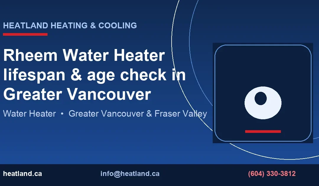 Rheem Water Heater lifespan & age check in Greater Vancouver — HeatLand Heating & Cooling licensed HVAC technicians, Metro Vancouver & Fraser Valley