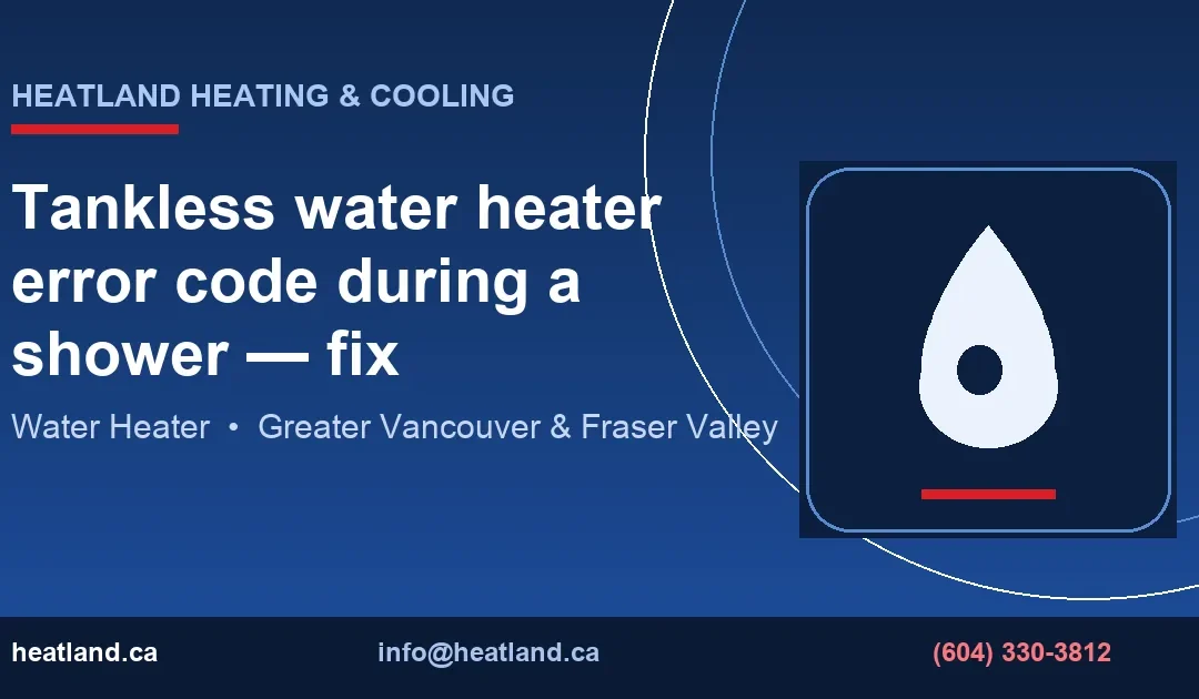 Tankless water heater error code during a shower — fix — HeatLand Heating & Cooling licensed HVAC technicians, Metro Vancouver & Fraser Valley